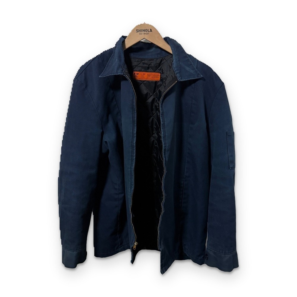 Vintage UniFirst Work Jacket L Navy Blue Distressed Lightweight Canvas Coat